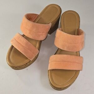 Mila Paoli Peach Suede Cork Wedge Slide Sandals Made in Italy
